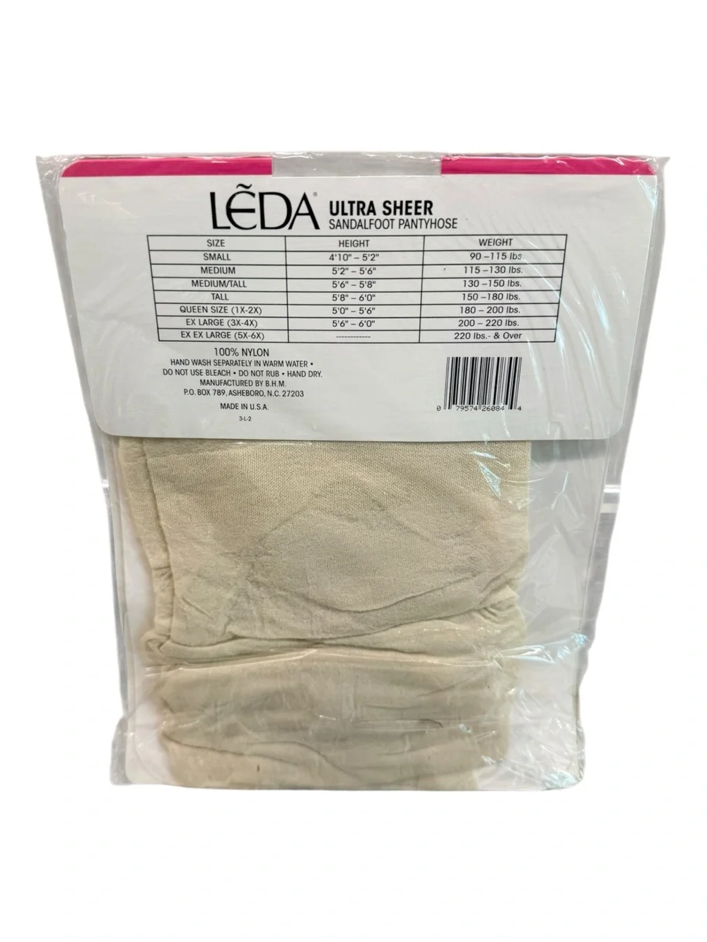 Leda Ultra Invisibly Sheer Pantyhose Sandalfoot 526 Tall Off White 100% Nylon